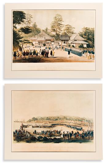 (PERRY -- ARRIVAL IN JAPAN.) [William Heine]. Group of 4 full-size photographic facsimiles of Heines 1855 large-format lithographs.